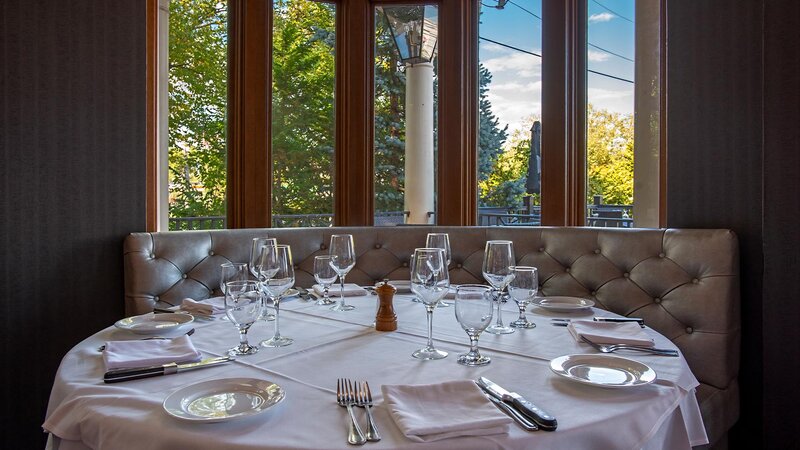 Dining room booth with seating for seven