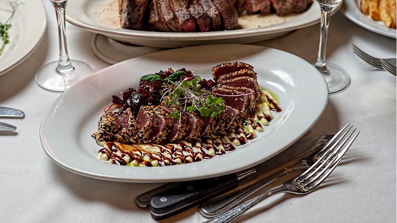 Panko crusted tuna in a soy glaze wasabi sauce